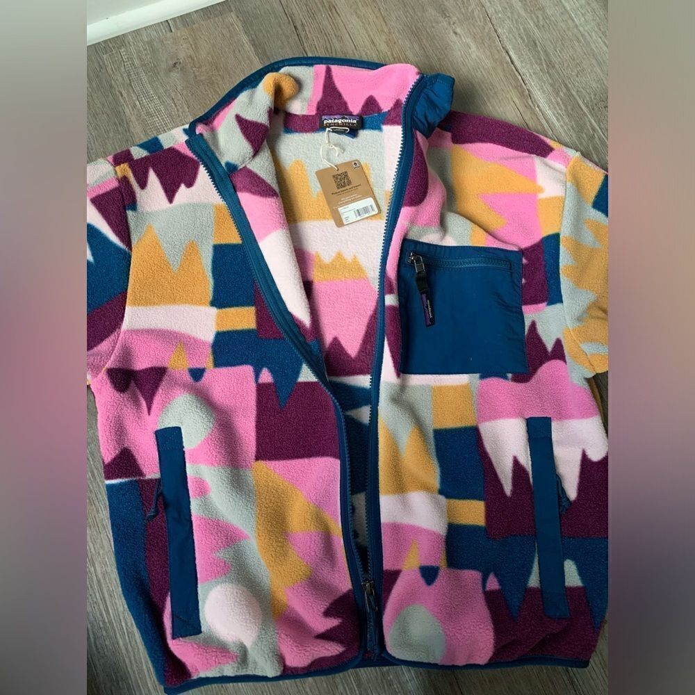 NWT Patagonia Synchilla Full Zip Jacket Teddy Jacket Retro Multi Color Pink Blue - Picture 4 of 8